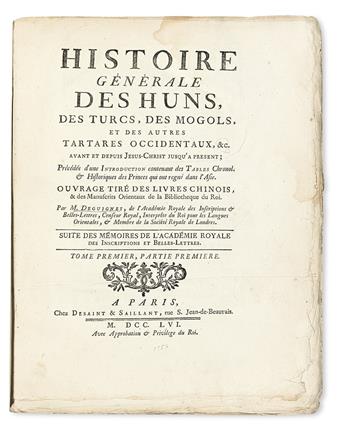 TRAVEL  GUIGNES, JOSEPH DE. Histoire Générale des Huns, des Turcs, des Mogols . . . &c. 4 vols. in 5. 1756-58